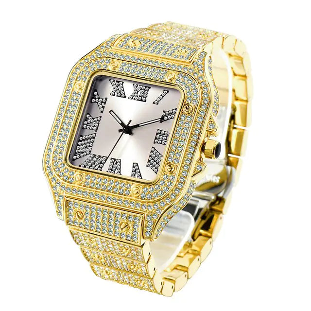 Men's Iced Out Rhinestone Quartz Watch