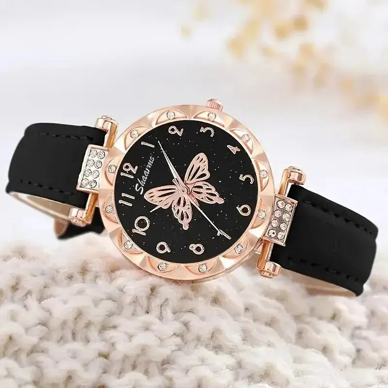 Women's Rhinestone Butterfly Watch Set