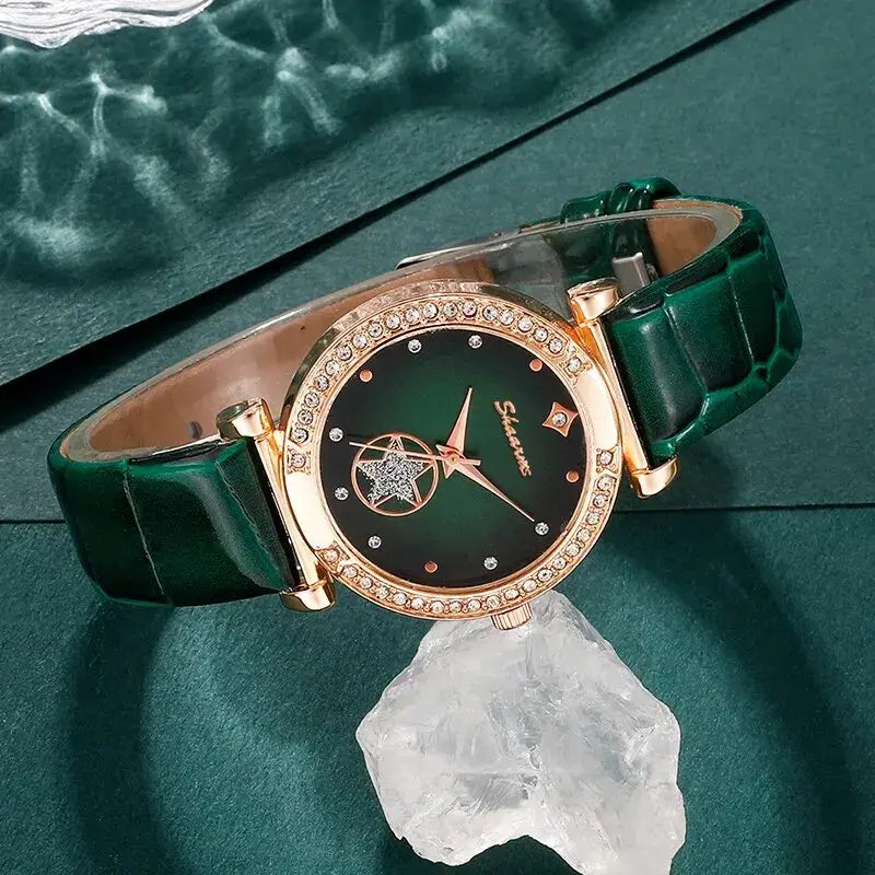 Women's Green Luxury Quartz Watch Set