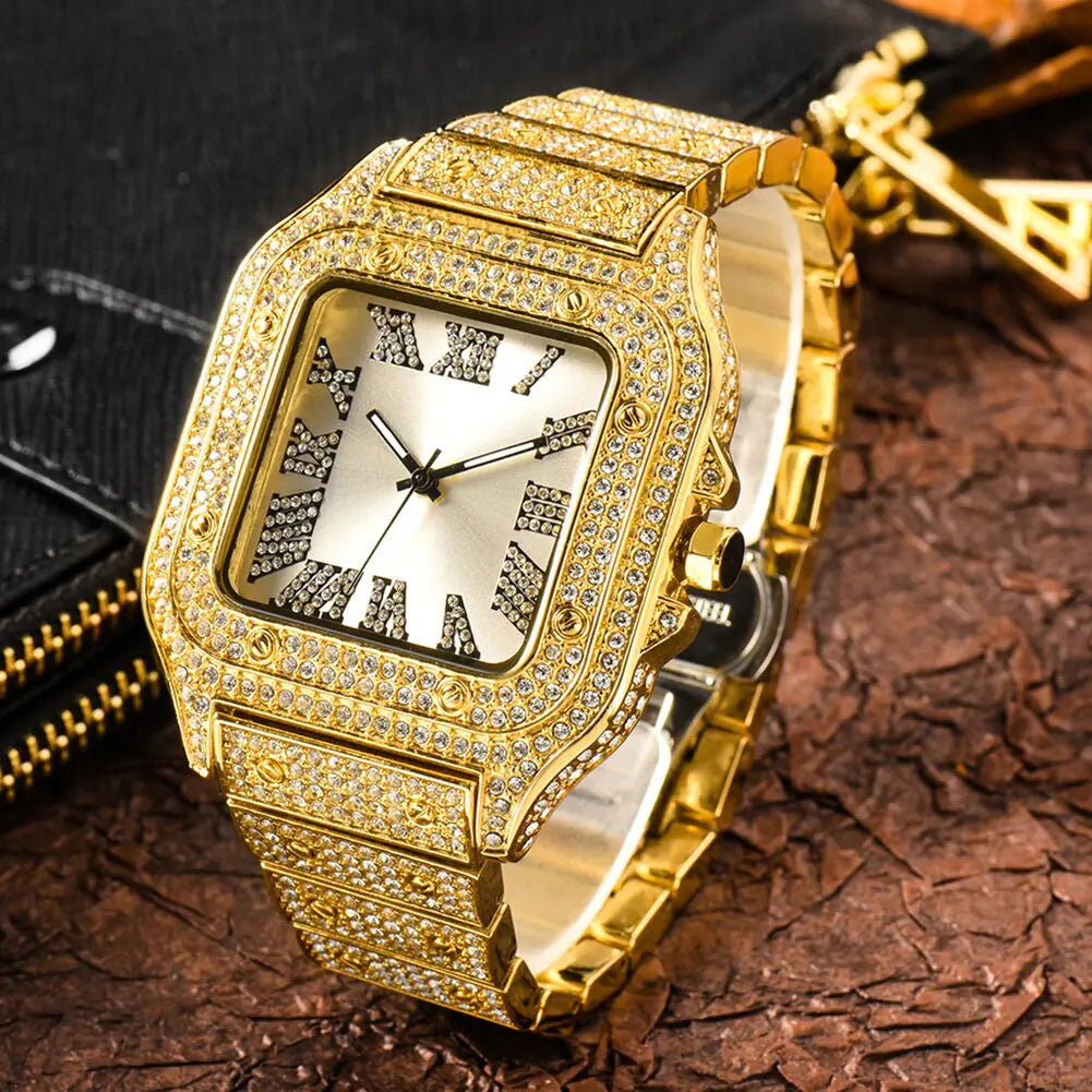 Men's Iced Out Rhinestone Quartz Watch