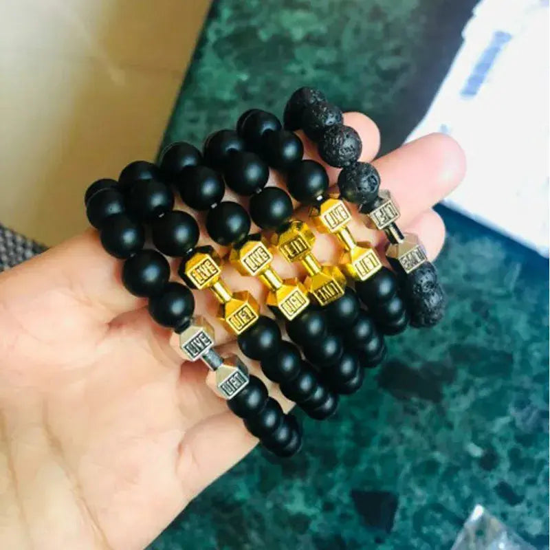 Bracelet With Volcanic Lava Stone Dumbbells