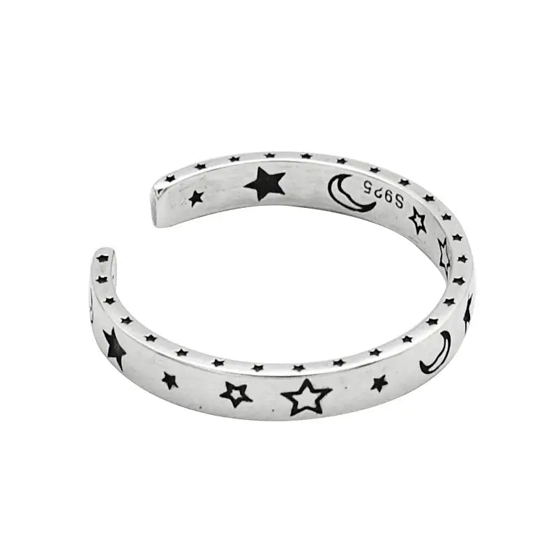 Silver Vintage Star Moon Ring