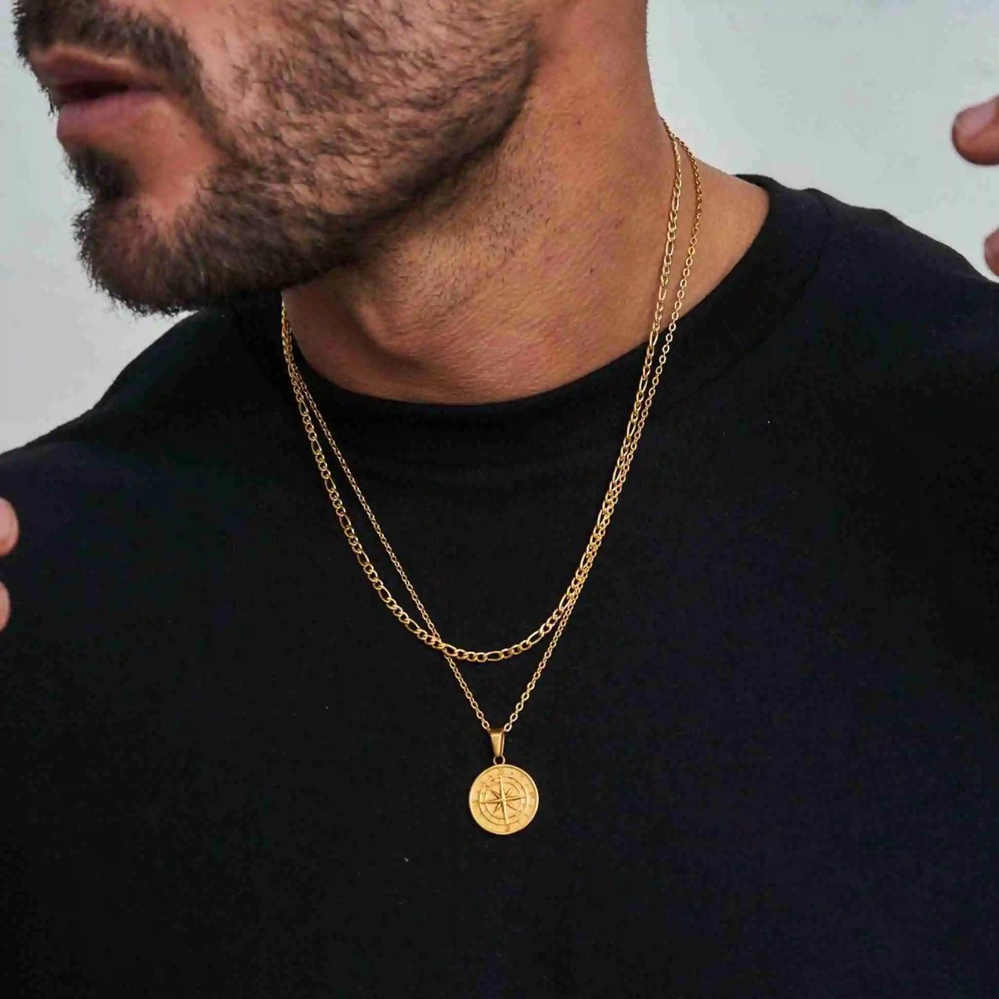 Men's Compass Layered Chain Necklace