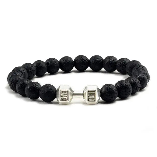 Bracelet With Volcanic Lava Stone Dumbbells