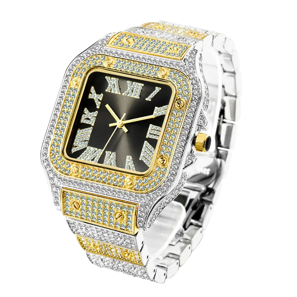 Men's Iced Out Rhinestone Quartz Watch