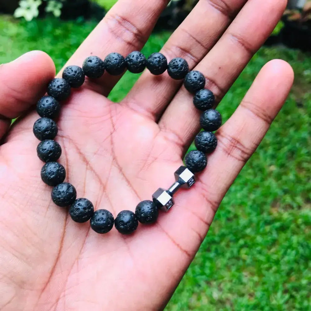 Bracelet With Volcanic Lava Stone Dumbbells