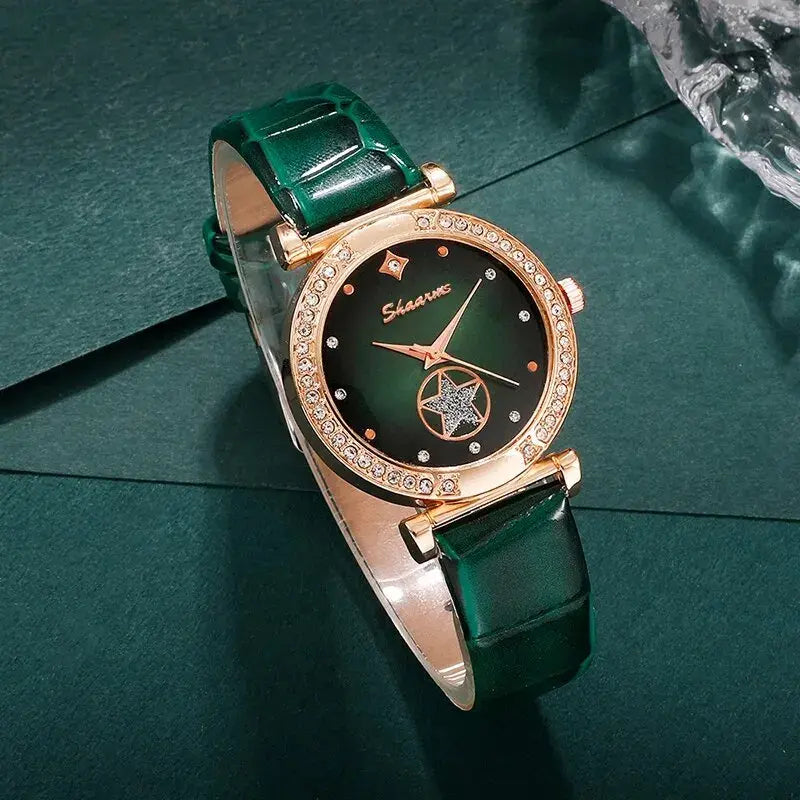 Women's Green Luxury Quartz Watch Set