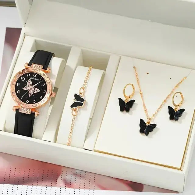 Women's Rhinestone Butterfly Watch Set