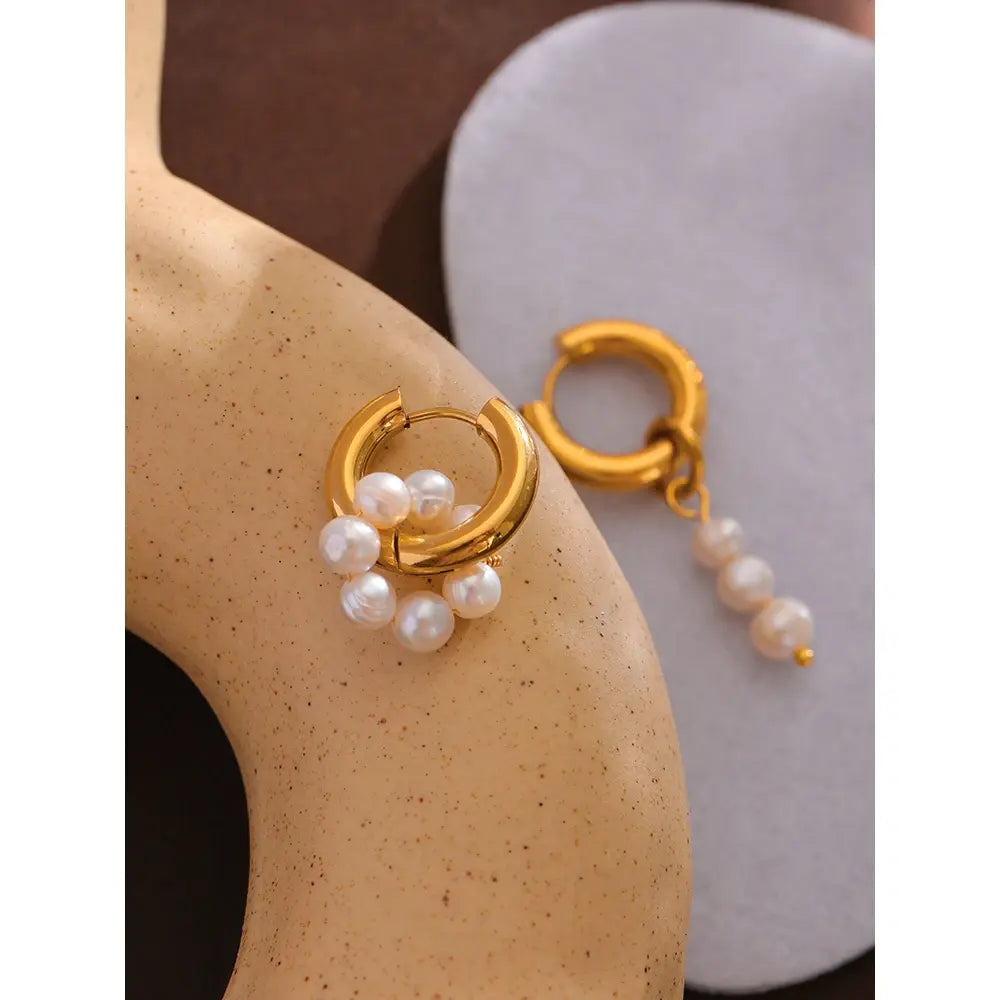 Elegant Asymmetrical Pearl and Metal Earrings