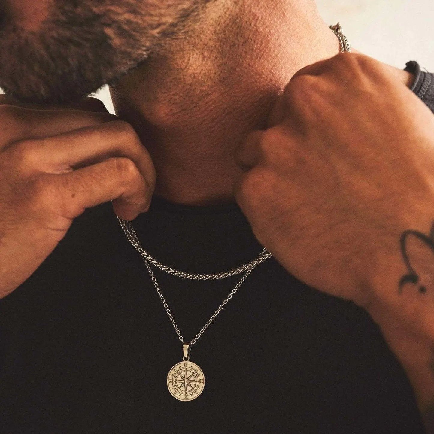 Men's Compass Layered Chain Necklace