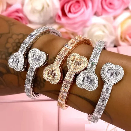 Women's Iced Out Heart Shaped Bangle