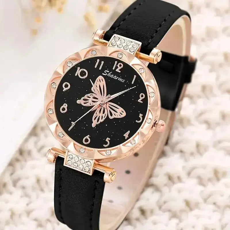 Women's Rhinestone Butterfly Watch Set