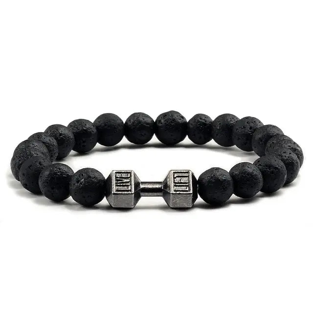 Bracelet With Volcanic Lava Stone Dumbbells