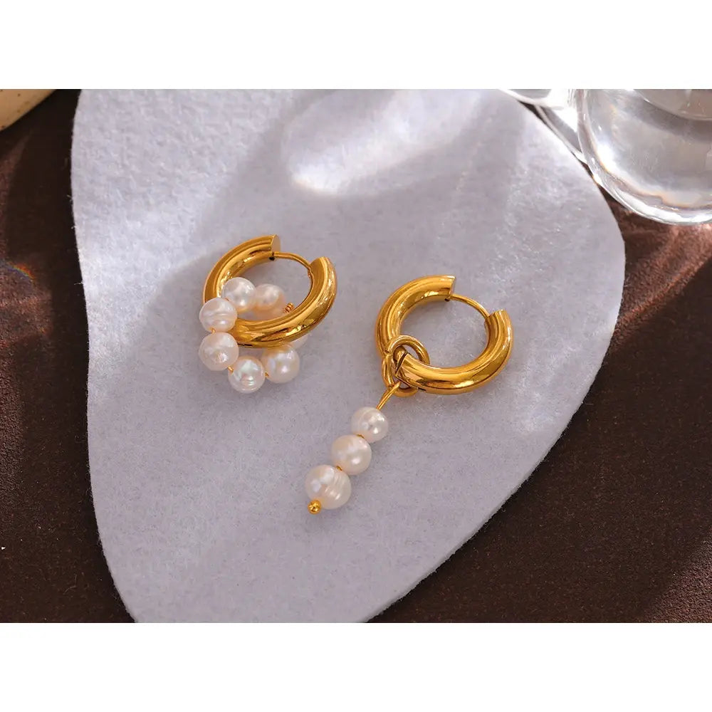 Elegant Asymmetrical Pearl and Metal Earrings