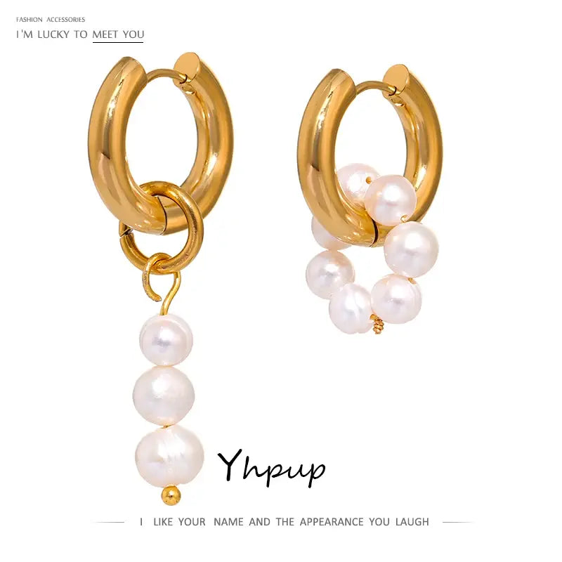 Elegant Asymmetrical Pearl and Metal Earrings