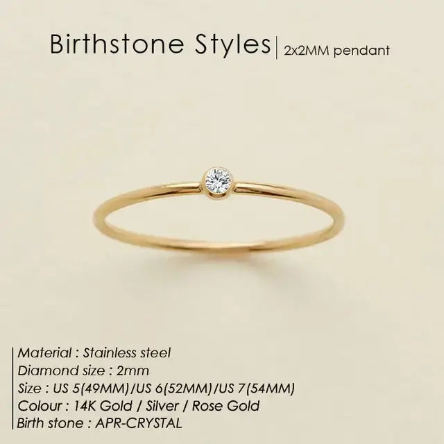 Women's Stainless Steel Birthstone Ring