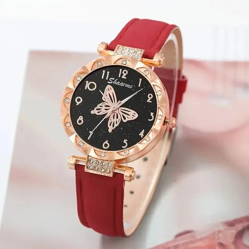 Women's Rhinestone Butterfly Watch Set