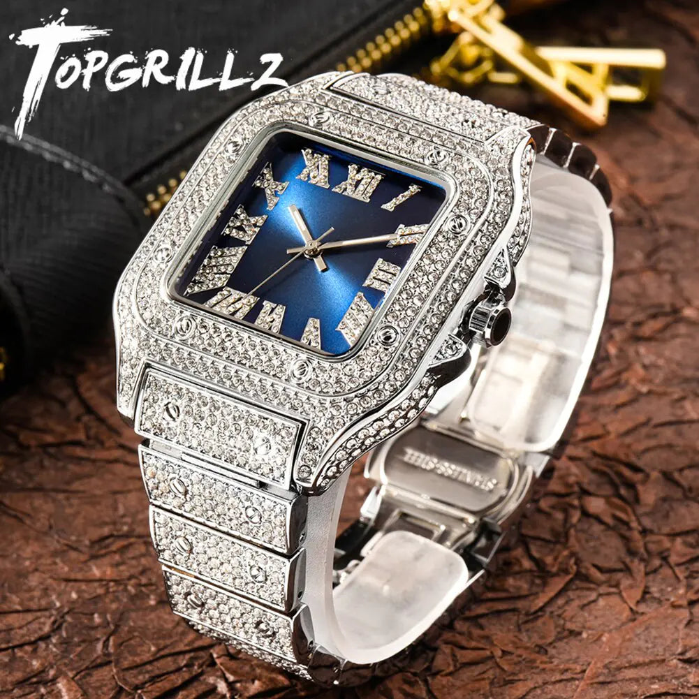 Men's Iced Out Rhinestone Quartz Watch