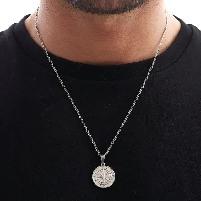 Men's Compass Layered Chain Necklace