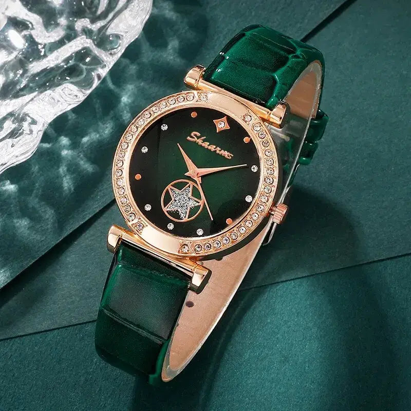 Women's Green Luxury Quartz Watch Set